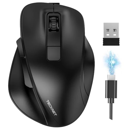 Offerta a tempo: TECKNET Mouse Bluetooth Ergonomico, Mouse Wireless Ricaricabile con 3 Dispositivi (2*Bluetooth+USB), Poggiapollice Ergonomico, 4800 DPI, 6 Pulsanti, Mouse USB Silenzioso per Laptop/PC/Tablet/MacBook - 25% da 23.99 € a 17.99 €