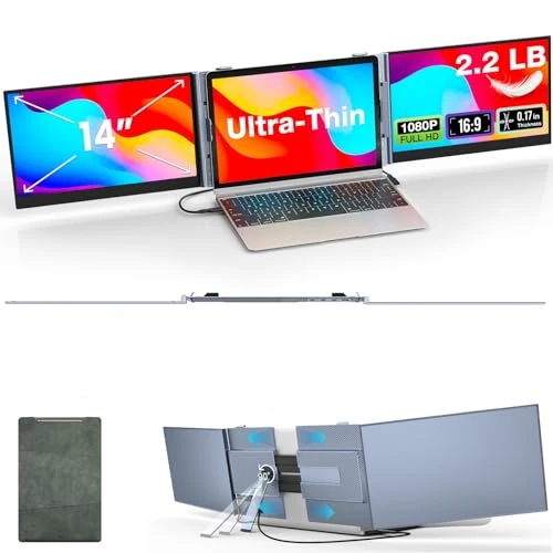 Offre limitée : Kwumsy Écran Portable 14 Pouces - Triple Écran Pc Portable, Extension D'Écran pour Ordinateur Portable, 0,17" Ultra-Fin et Ultra-Léger, Moniteur Portable Plug & Play, Compatible PC Portable 13–17" de 219.99 € à 208.99 € (5% de remise)