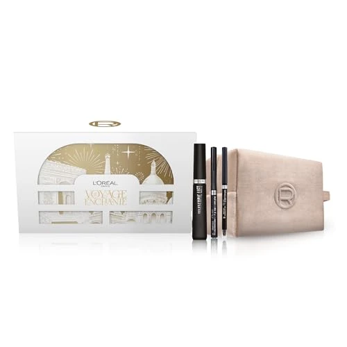 Offerta a tempo: L'Oréal Paris Natale Beauty Regalo Make Up con Mascara Telescopic Classico Nero, Eyeliner Infaillible Precision Felt Black e Matita Occhi Infaillible Grip Liner Black, Con Beauty Champagne in Velluto - 46% da 31.19 € a 16.99 €