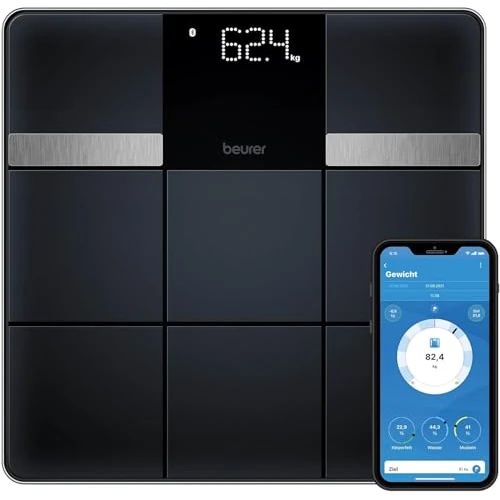 Oferta limitada: Beurer BF 450 báscula personal con conexión a la aplicación, báscula de grasa corporal digital con 17 valores de medición, estructura de baldosas mate, 8 memorias de usuario, 180 kg de 29.99 € a 24.99 € (ahorro 17%)