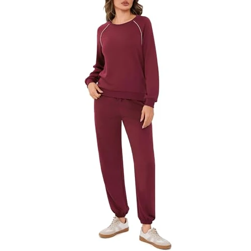 Limited offer: Terecey Women's Tracksuit Long Round Neck Solid Colour Two-Piece Outfit Sweatshirt Jogger Tracksuit Set Sweatshirt Trousers Casual Gymnastics for Jogging Training Home Fitness Sportswear S-3XL from 39.99 EUR to 14.99 EUR (save 63%)