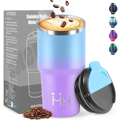 HoneyHolly Termos Caffè 600 ML, Tazza termica Riutilizzabili Prova di Perdite, Bicchiere Termico, Acciaio Inox 304, Travel Mug per Caffè Caldo e Freddo, Latte e Tè