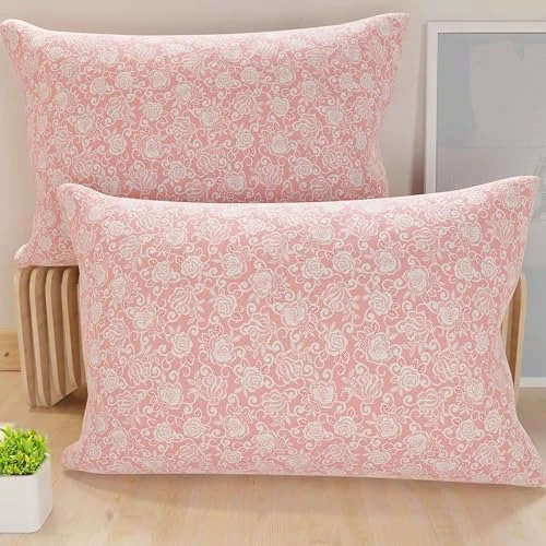 PETTI Artigiani Italiani - Pair of Pillow Cases 80 x 40 cm in Microfibre, Cushions for Bedroom Furniture, Sofa, Living Room, Set of 2 Cushion Covers, Pink Lace Pillowcase, 100% Made in Italy