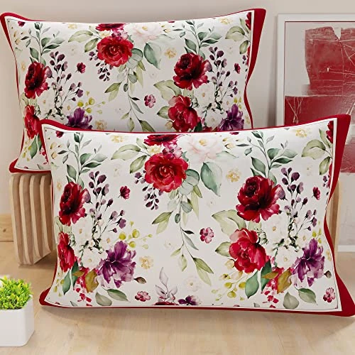 Offerta a tempo: PETTI Artigiani Italiani - Coppia di Federe Cuscino 60x40 cm in Microfibra, Cuscini Arredo Camera da Letto, Divano, Salotto, Set 2 Fodere Copricuscino, Federa Floreale Rosso, 100% Made in Italy - 30% da 14.90 € a 10.38 €
