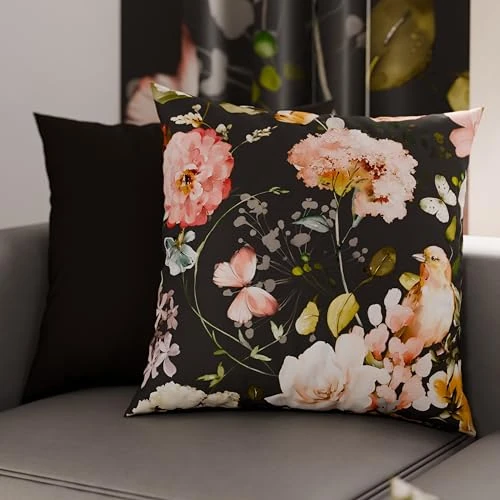 Offerta a tempo: PETTI Artigiani Italiani - Coppia di Federe Cuscino 35x35 cm in Microfibra, Cuscini Arredo Camera da Letto, Divano, Salotto, Set 2 Fodere Copricuscino, Federa Floreale Nero, 100% Made in Italy - 58% da 13.90 € a 5.81 €