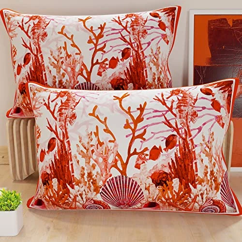 PETTI Artigiani Italiani - Pair of Pillow Cases 80 x 40 cm in Microfibre, Cushions for Bedroom Furniture, Sofa, Living Room, Set of 2 Cushion Covers, Red Coral Pillowcase, 100% Made in Italy