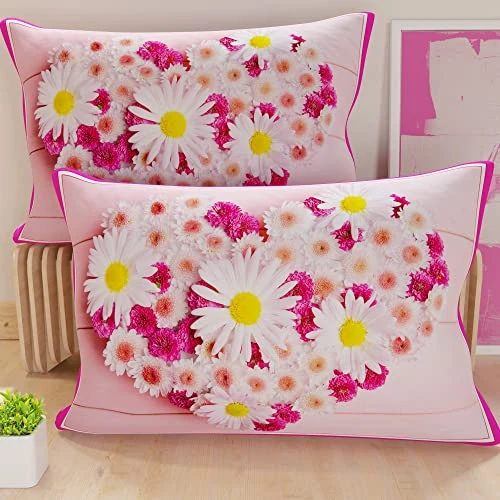PETTI Artigiani Italiani - Coppia di Federe Cuscino 70x40 cm in Microfibra, Cuscini Arredo Camera da Letto, Divano, Salotto, Set 2 Fodere Copricuscino, Federa Floreale Rosa, 100% Made in Italy