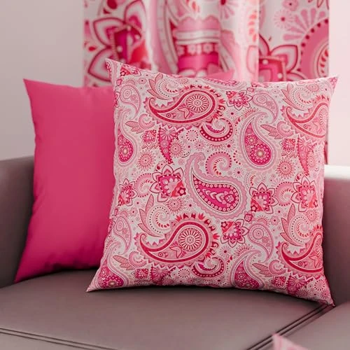 PETTI Artigiani Italiani - Pair of Pillow Cases 45 x 45 cm in Microfibre, Cushions for Bedroom Furniture, Sofa, Living Room, Set of 2 Cushion Covers, Paisley Pink Pillowcase, 100% Made in Italy
