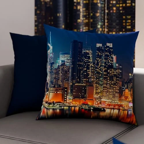 PETTI Artigiani Italiani - Coppia di Federe Cuscino 30x30 cm in Microfibra, Cuscini Arredo Camera da Letto, Divano, Salotto, Set 2 Fodere Copricuscino, Federa City Blu, 100% Made in Italy