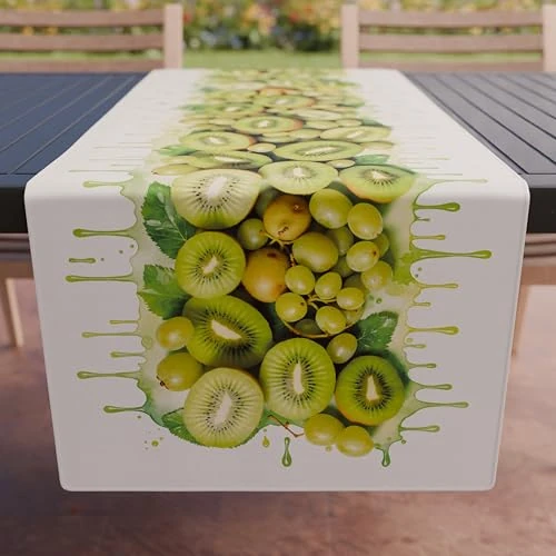 PETTI Artigiani Italiani - Kitchen Textile Accessories, Elegant Table Runner 40 x 140 cm in Microfibre, Table Cloth in Digital Print Grapes and Kiwi, 100% Made in Italy