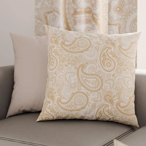 PETTI Artigiani Italiani - Pair of Pillow Cases 65 x 65 cm in Microfibre, Cushions for Bedroom Furniture, Sofa, Living Room, Set of 2 Cushion Covers, Paisley Cushion Cover, Taupe, 100% Made in Italy
