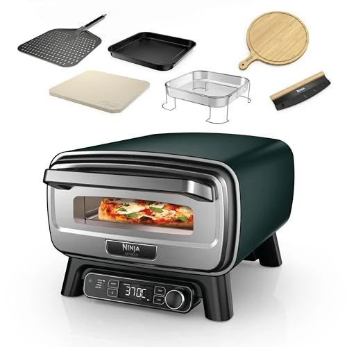 Ninja Artisan Electric Pizza Oven and Air Fryer with 4 Cooking Functions, Serving Board, Pizza Cutter, 30cm Pizza Stone, Pizza Shovel, Griddle and Airfry Basket, Green MO201AMZEU