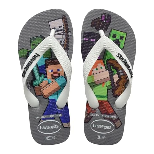 Limited-time offer: Havaianas Kids Minecraft Boys FlipFlop Steel Grey/White 9/9.5 UK Child from 19.71 £ to 11.46 £ (save 41.86%)