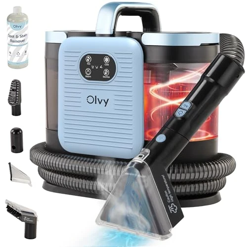 Olvy Limpiador de Alfombras PRO – Aspiradora en húmedo con función de vapor – Limpiador a vapor a 100 °C – Dispositivo para limpieza de sofás – Aspiradora en húmedo para tapicerías – 1650W