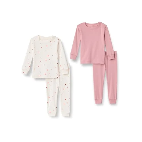 Amazon Essentials x Sofia Grainge Baby Jungen Eng anliegender Baumwoll-Schlafanzug, 2er-Pack, Elfenbein Viele Herzen, 24 Monate