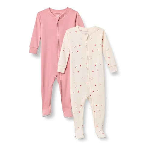Amazon Essentials x Sofia Grainge Unisex Kinder Eng anliegender Pyjama aus Baumwolle mit Fuß, 2er-Pack, Elfenbein Viele Herzen, 3 Jahre