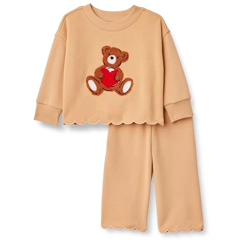 Offerta a tempo: Amazon Essentials X Sofia Grainge - Completo con Pantaloni e Top in Spugna Francese, Unisex, Cammello Chiaro, Cuore Grande Orso, 0-3 Mesi - 9% da 17.90 € a 16.29 €