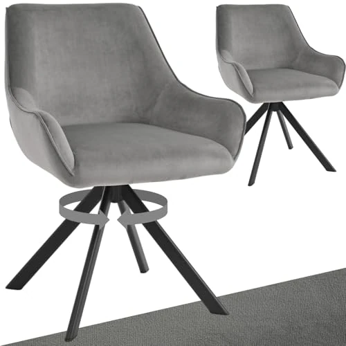 Offerta a tempo: Goeurvant - Set di 2 Sedie Girevoli da Pranzo - Sedie in Velluto con Braccioli, Rotazione a 360°, Piedi in Metallo, Schienale Confortevole, per Soggiorno, Ufficio, Grigio Chiaro - 5% da 139.99 € a 132.99 €