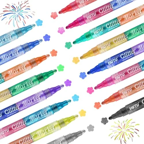 Offerta a tempo: HOTU 16 Colores Glitter pennarelli acrilici luccicanti metallizzati, Glitter Metallic Paint Markers - 21% da 27.98 € a 21.99 €