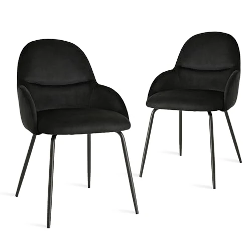 Offerta a tempo: Goeurvant - Set di 2 sedie per sala da pranzo con braccioli – Sedie ergonomiche imbottite, moderne sedie da cucina con rivestimento in velluto e gambe in metallo, sedie imbottite per soggiorno, sala - 5% da 81.44 € a 77.37 €