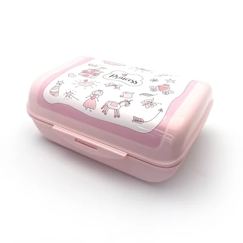 Fackelmann Lunch Box M Princess 1,47 L – Fiambrera para niñas de polipropileno con clip – Ideal para la escuela, la guardería – Para aperitivos y meriendas, lavable en lavavajillas, línea Mini Cooking