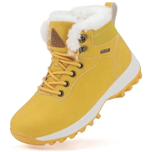 Mishansha Children's Winter Shoes Non-Slip Lined Winter Boots for Boys Girls Size 24-36, yellow, 10.5 UK Child