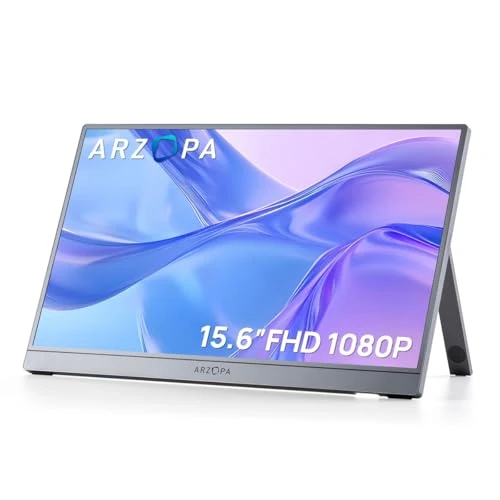 ARZOPA 15.6" Portable Monitor Space Grey, Ultra-Light Design, Full HD 1080P, Eye Care & Built-in Speakers, USB C & HDMI Connectivity, Plug & Play for Laptop/PS4/Switch - A1 Grey