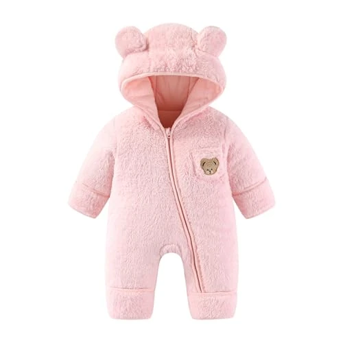 WYTbaby Baby Overall Winter Fleece Newborn Schneeanzug Mit Kapuze Warm Strampler Romper für Baby Jungen Mädchen 0-3 Monate