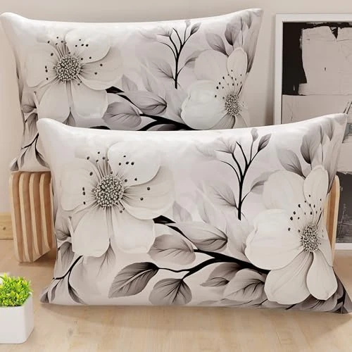 Offre limitée : PETTI Artigiani Italiani - Lot de 2 Taies d'Oreillers 70x40 cm 100% Microfibre Hypoallergénique, Housse Oreiller Rectangulaire Motif Floral Noir Blanc, Paquet de 2, Fabriqué en Italie de 23.69 € à 6.73 € (71.59% de remise)