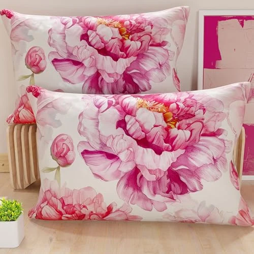 PETTI Artigiani Italiani - Coppia di Federe Cuscino 80x40 cm in Microfibra, Cuscini Arredo Camera da Letto, Divano, Salotto, Set 2 Fodere Copricuscino, Federa Floreale 41, 100% Made in Italy