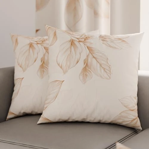 PETTI Artigiani Italiani - Lot de 2 Taies d'Oreillers 35x35 cm 100% Microfibre Hypoallergénique, Housse Oreiller Rectangulaire Motif Floral Beige, Paquet de 2, Fabriqué en Italie