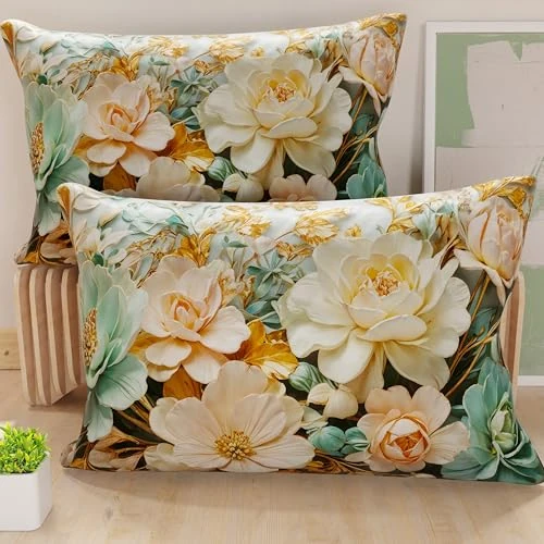 Offerta a tempo: PETTI Artigiani Italiani - Coppia di Federe Cuscino 40x145 cm in Microfibra, Cuscini Arredo Camera da Letto, Divano, Salotto, Set 2 Fodere Copricuscino, Federa Floreale 05 9, 100% Made in Italy - 34% da 22.90 € a 15.19 €