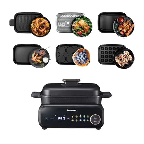 Panasonic NF-GM600KXE 6-in-1 Electric Multicooker, 1400W, 40-250°C, 9 Automatic Modes, 6 Accessories, Smoke Extractor, Dishwasher Safe, 2.5 m Cord, Black