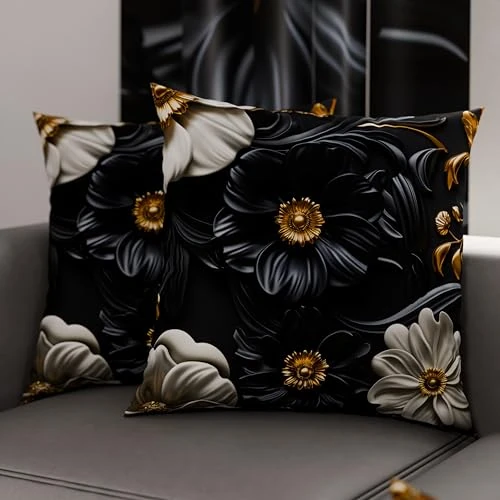 PETTI Artigiani Italiani - Paar kussenslopen 35 x 35 cm, van microvezel, decoratief kussen voor slaapkamer, bank, woonkamer, set van 2 kussenslopen, bloemenpatroon 05/6, 100% Made in Italy