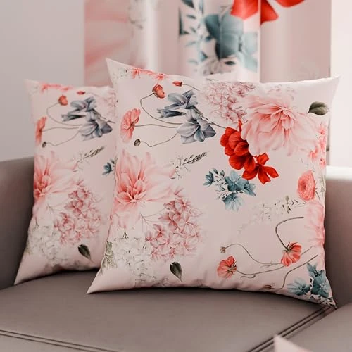 PETTI Artigiani Italiani - Coppia di Federe Cuscino 65x65 cm in Microfibra, Cuscini Arredo Camera da Letto, Divano, Salotto, Set 2 Fodere Copricuscino, Federa Floreale 19 Cipria, 100% Made in Italy