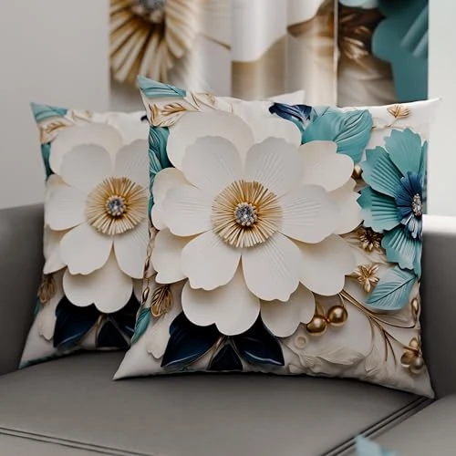 PETTI Artigiani Italiani - Lot de 2 Taies d'Oreillers 30x30 cm 100% Microfibre Hypoallergénique, Housse Oreiller Rectangulaire Motif Floral 05 19, Paquet de 2, Fabriqué en Italie