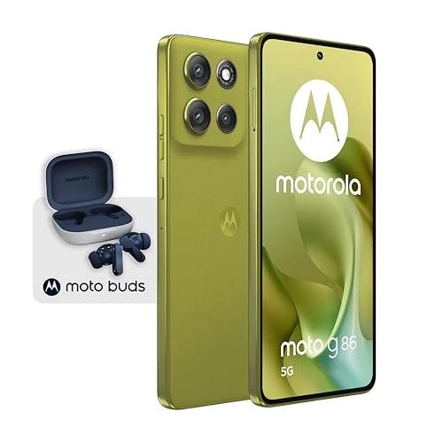 Offerta a tempo: Motorola moto g86 + moto buds 8/256GB, Fotocamera 50MP + sensore antisfarfallio, Display 6.67" pOLED 120Hz, batteria 5200mAh, MediaTek Dimensity 7300, Android 15 Golden Cypress, With Buds Blu - 34% da 349.00 € a 230.90 €