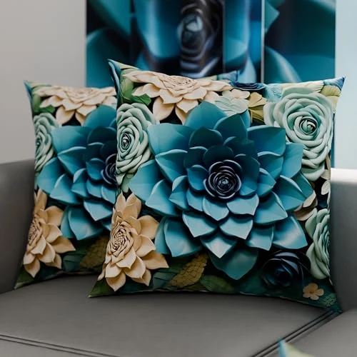 PETTI Artigiani Italiani - Paar kussenslopen 80 x 80 cm van microvezel, decoratief kussen voor slaapkamer, bank, woonkamer, set van 2 kussenslopen, bloemenpatroon 05 15, 100% Made in Italy