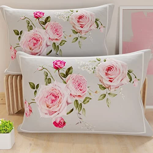 PETTI Artigiani Italiani - 1 paar kussenslopen 145 x 40 cm, van microvezel, decoratief kussen voor slaapkamer, bank, woonkamer, set van 2 kussenslopen, bloemenpatroon 20, grijs, 100% Made in Italy