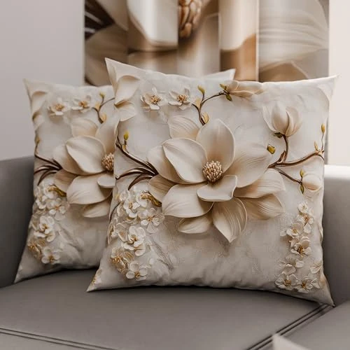 Offre limitée : PETTI Artigiani Italiani - Lot de 2 Taies d'Oreillers 30x30 cm 100% Microfibre Hypoallergénique, Housse Oreiller Rectangulaire Motif Floral Crème Marron, Paquet de 2, Fabriqué en Italie de 13.90 € à 11.19 € (19% de remise)