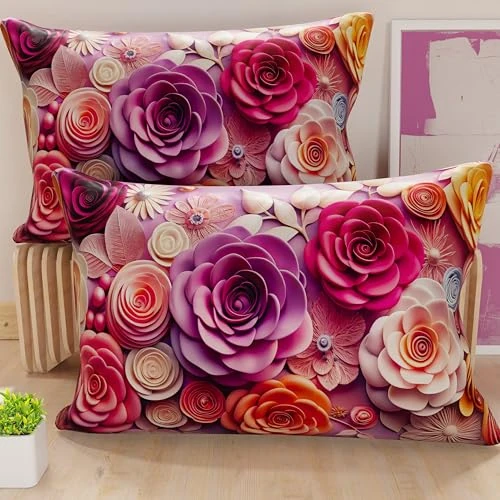 PETTI Artigiani Italiani - Paar kussenslopen 70 x 40 cm, van microvezel, decoratief kussen voor slaapkamer, bank, woonkamer, set van 2 kussenslopen, bloemenpatroon 05 17, 100% Made in Italy