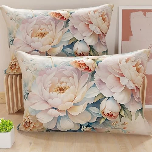 PETTI Artigiani Italiani - Para poszewek na poduszki 80 x 40 cm z mikrofibry, poduszka do sypialni, na sofę, do salonu, zestaw 2 poszewek na poduszki, poszewka na poduszkę w kwiaty 35, 100%