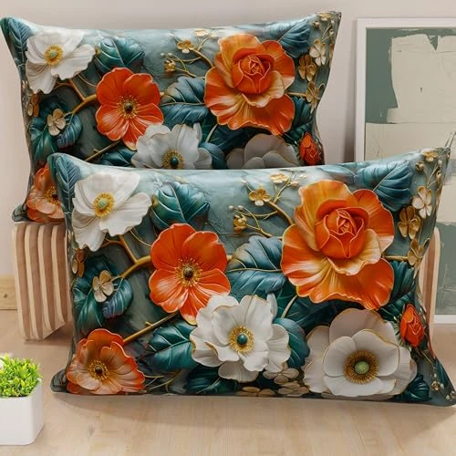 Offerta a tempo: PETTI Artigiani Italiani - Coppia di Federe Cuscino 40x145 cm in Microfibra, Cuscini Arredo Camera da Letto, Divano, Salotto, Set 2 Fodere Copricuscino, Federa Floreale 05 18, 100% Made in Italy - 63% da 22.90 € a 8.53 €