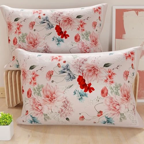 PETTI Italian Artisans - Pair of 50x30 cm Microfiber Cushion Covers, Decorative Pillows for Bedroom, Sofa, Living Room, Set of 2 Cushion Covers, Floral Pillow Case 19 Powder, 100% Made in Italy