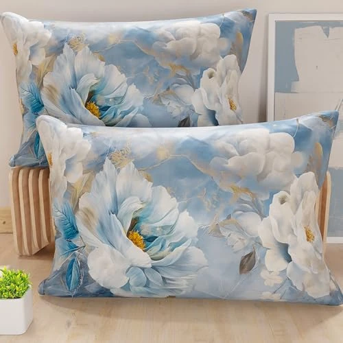 PETTI Artigiani Italiani - Coppia di Federe Cuscino 50x30 cm in Microfibra, Cuscini Arredo Camera da Letto, Divano, Salotto, Set 2 Fodere Copricuscino, Federa Floreale 13, 100% Made in Italy