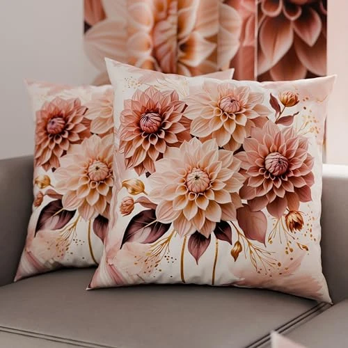 PETTI Artigiani Italiani - 1 paar kussenslopen 30 x 30 cm van microvezel, decoratief kussen voor slaapkamer, bank, woonkamer, set van 2 kussenslopen, bloemenpatroon poeder, 100% Made in Italy