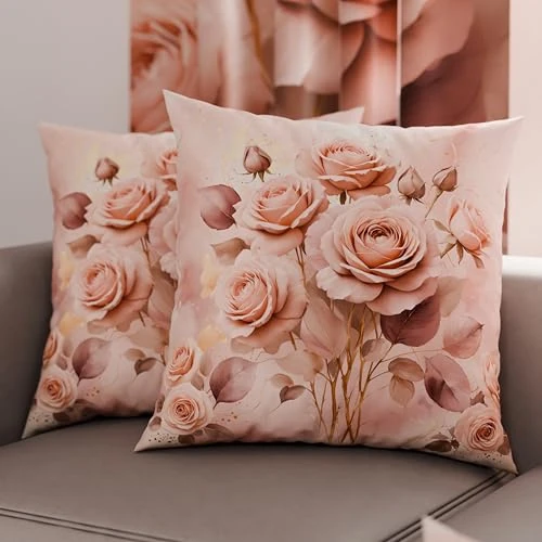 PETTI Italian Artisans - Pair of 80x80 cm Microfiber Cushion Covers, Decorative Pillows for Bedroom, Sofa, Living Room, Set of 2 Cushion Covers, Pink Floral Pillowcase, 100% Made in Italy