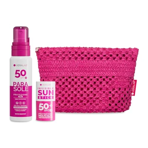 Offerta a tempo: Veralab Kit Solari Protezione Completa, Invisible Sun Stick Solare SPF50 + Parasole SPF50 100ml + Pochette Mare - Kit Esclusiva Amazon - 31% da 30.00 € a 20.80 €