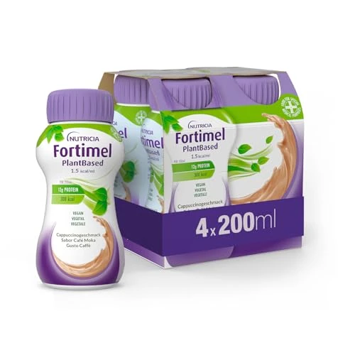 Offerta a tempo: Nutricia Fortimel PlantBased Protein, Alimento a Fini Medici Speciali Indicato per la Gestione Dietetica della Malnutrizione, Vegano, Senza Lattosio, Gusto Caffè - 4 Confezioni da 200ml - 46% da 15.22 € a 8.20 €