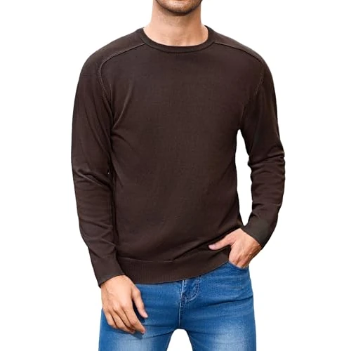 Offerta a tempo: iClosam Maglione Girocollo Basic da Uomo, Maglia Invernale a Maniche Lunghe, Maglia Essenziale da Uomo per Tutti i Giorni, Semplice Maglioncino in Tinta Unita, alla Moda e Versatile,Marrone - 30% da 26.99 € a 18.99 €